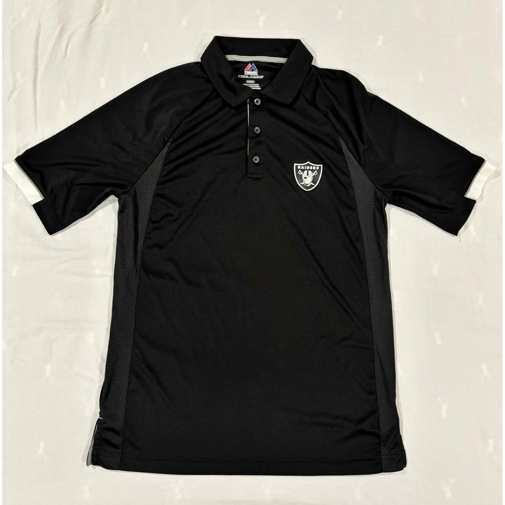 Majestic Cool Base Las Vegas Raiders Mens Polo Shirt Black Size Medium NFL